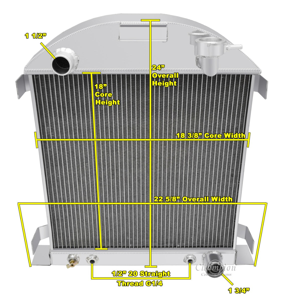 1928-1929 Ford Model-A 3-Row Radiator - Chevy Configuration