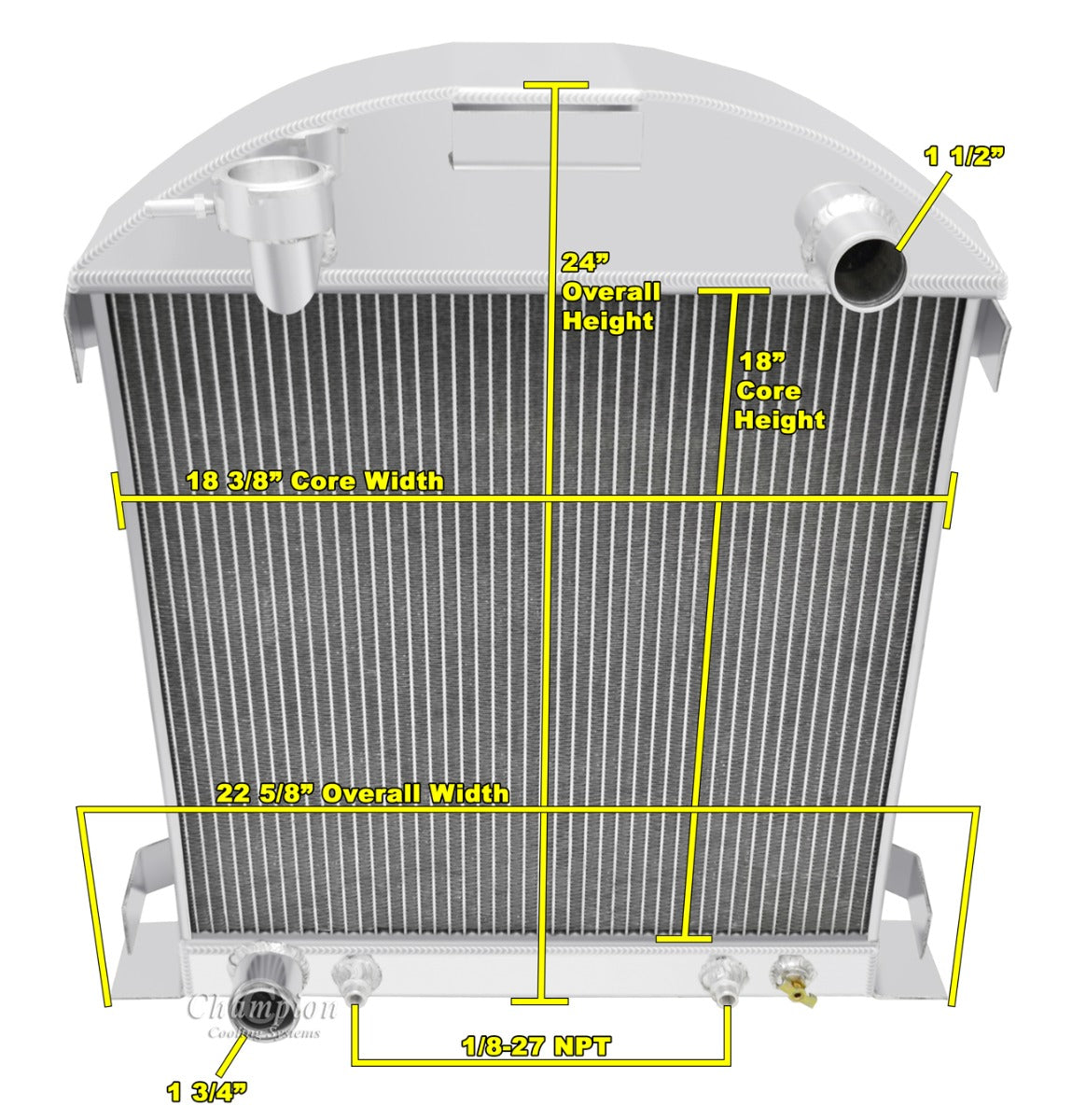1928-1929 Ford Model-A 3-Row Radiator - Ford Configuration