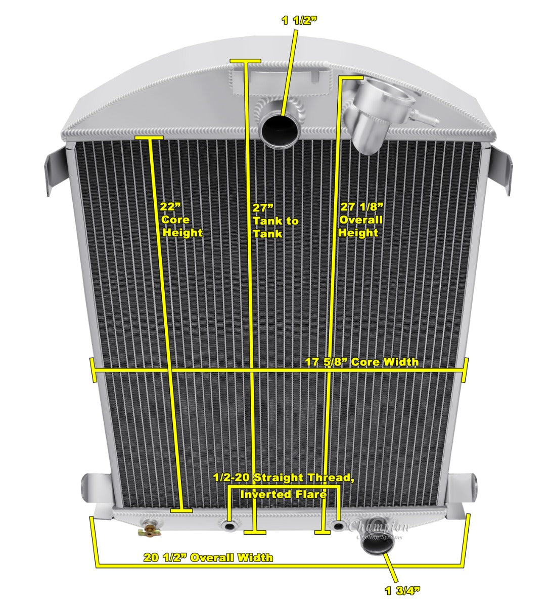 1930- 1931 Ford Model-A 3-Row Radiator - Chevy Configuration