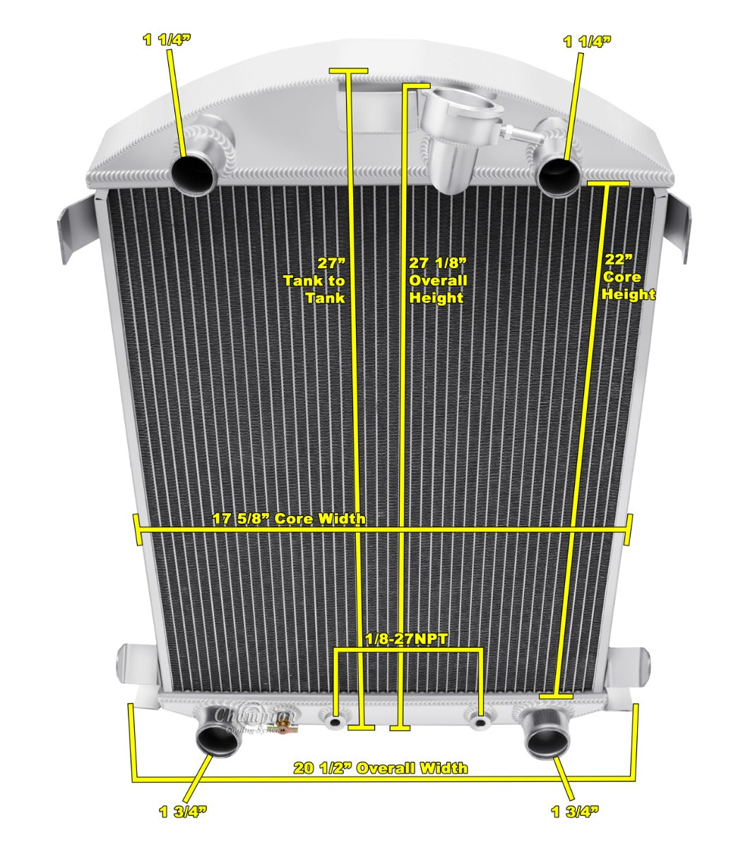 1930- 1931 Ford Model-A 3-Row Radiator - Flathead Configuration