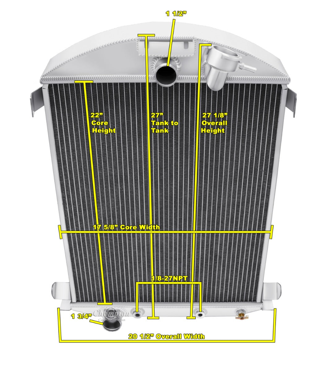 1930- 1931 Ford Model-A 3-Row Radiator - Ford Configuration