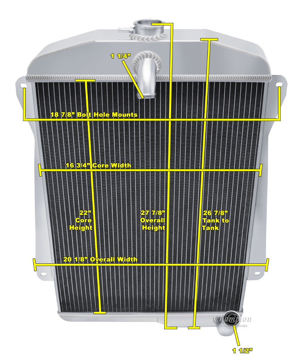 1940 - 1941 Chevy Special Deluxe 3-Row Radiator - L6 Motor