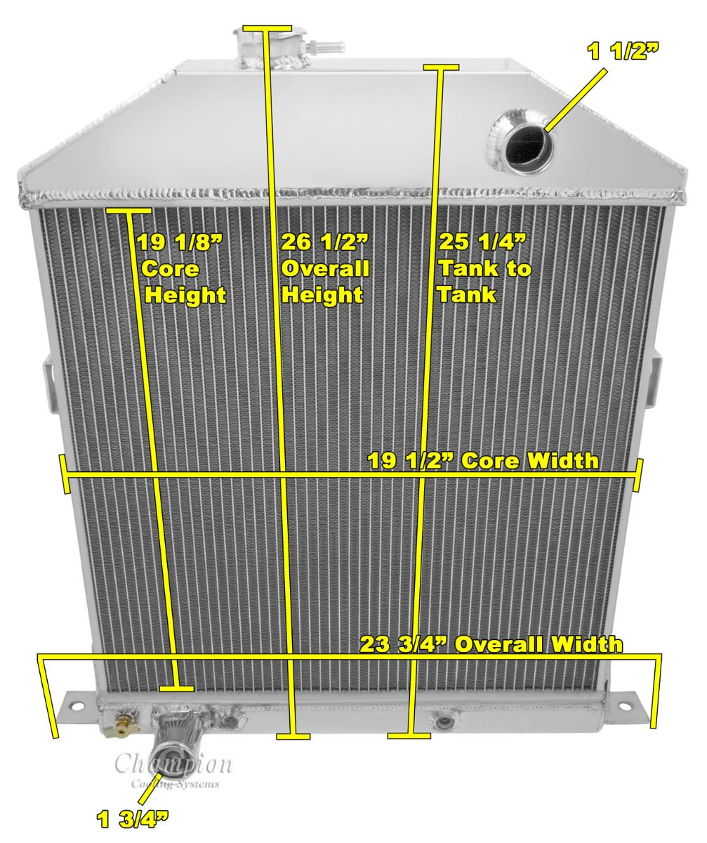 1942-1948 Ford Coupe 3-Row Radiator - Ford Configuration