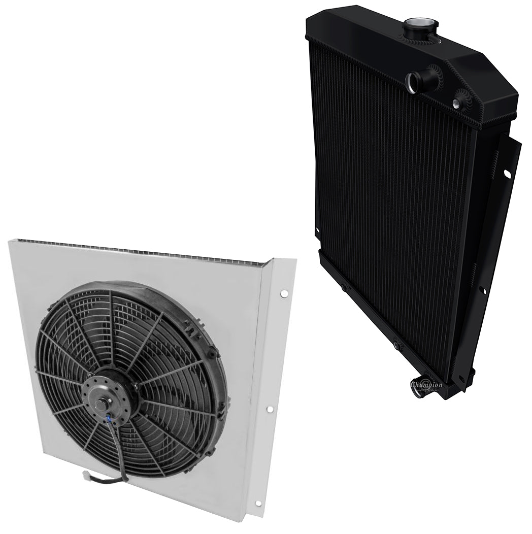 1947-1954 Chevy Truck LS Swap 3-Row Black Radiator, Shroud, Fan Combo