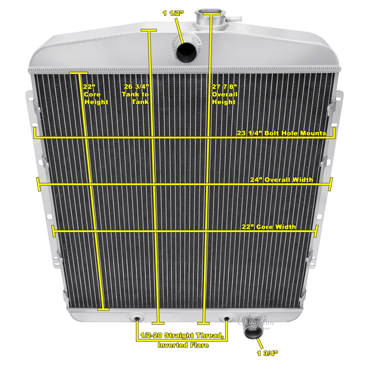 1949-1950 Oldsmobile 3-Row Radiator - Chevy Engine