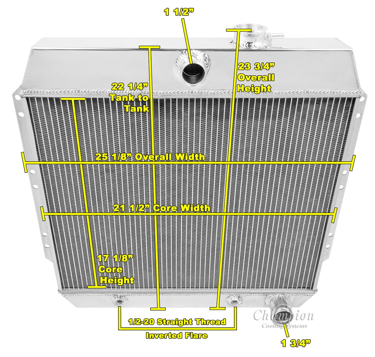 1949-1954 Chevy Bel Air 3-Row Black Radiator, Shroud, Fan Combo