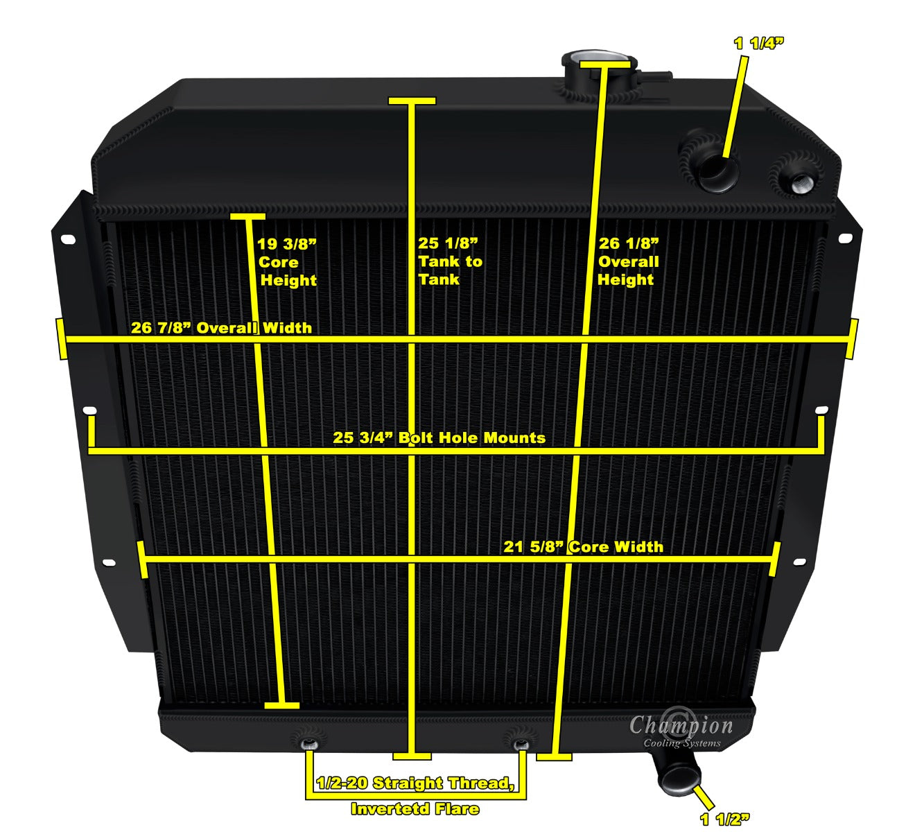 1955-1959 Chevy Truck LS Swap 3-Row Black Radiator