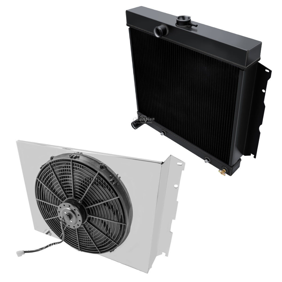1965 - 1969 Dodge Coronet 3-Row Black Radiator, Shroud, Fan Combo