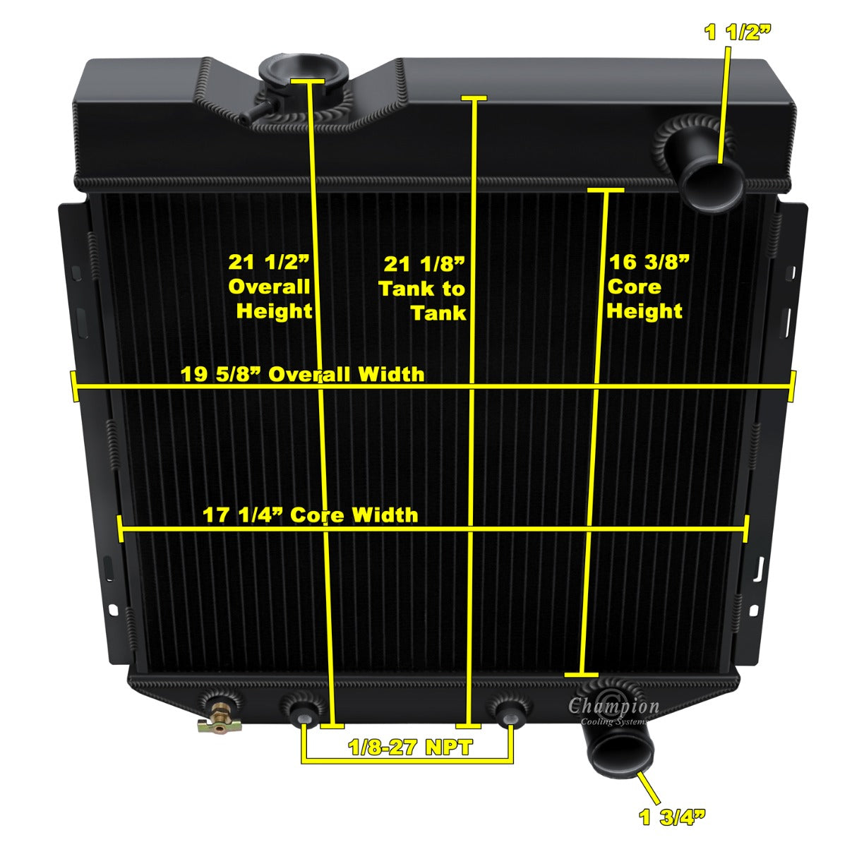 1964-1966 Ford Mustang 3-Row Black Radiator, Shroud, Fan Combo
