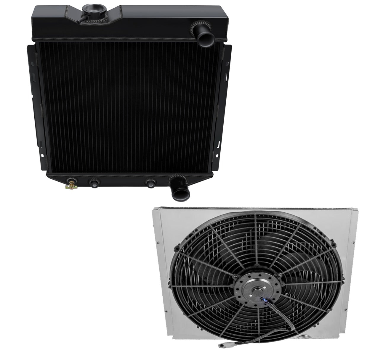 1964-1966 Ford Mustang 3-Row Black Radiator, Shroud, Fan Combo