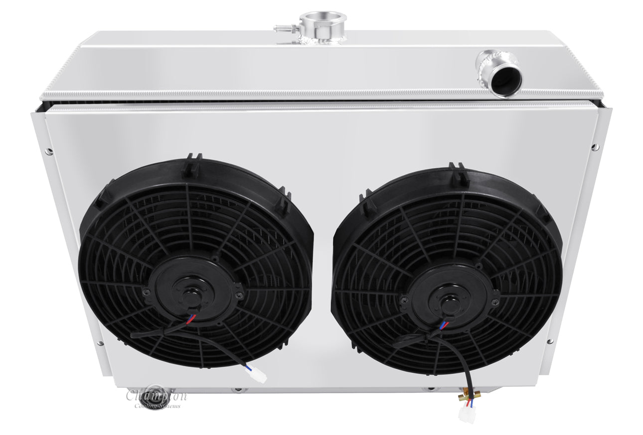 1970-1973 Plymouth Cuda 3-Row Hemi Swap Radiator, Shroud, Dual Fan Combo