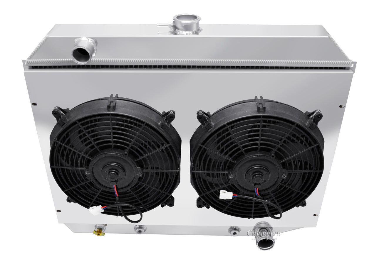 1966-1974 Dodge Dart 3-Row 26in Core Radiator, Shroud, 12in Dual Fan Combo - Pass Outlet