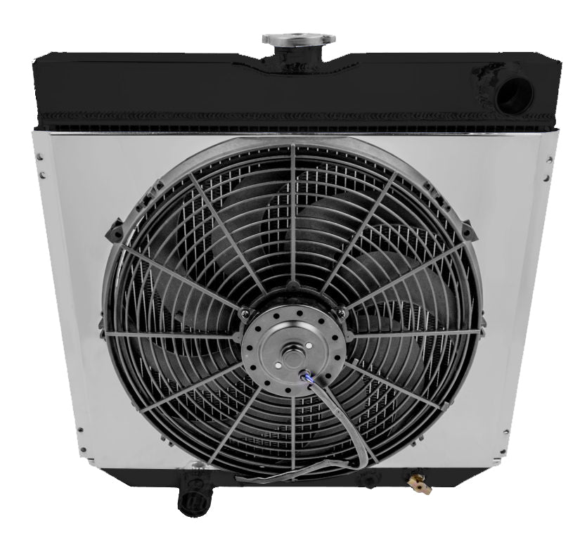 1967-1970 Ford Mustang 3-Row Black Radiator, Shroud, Fan Combo