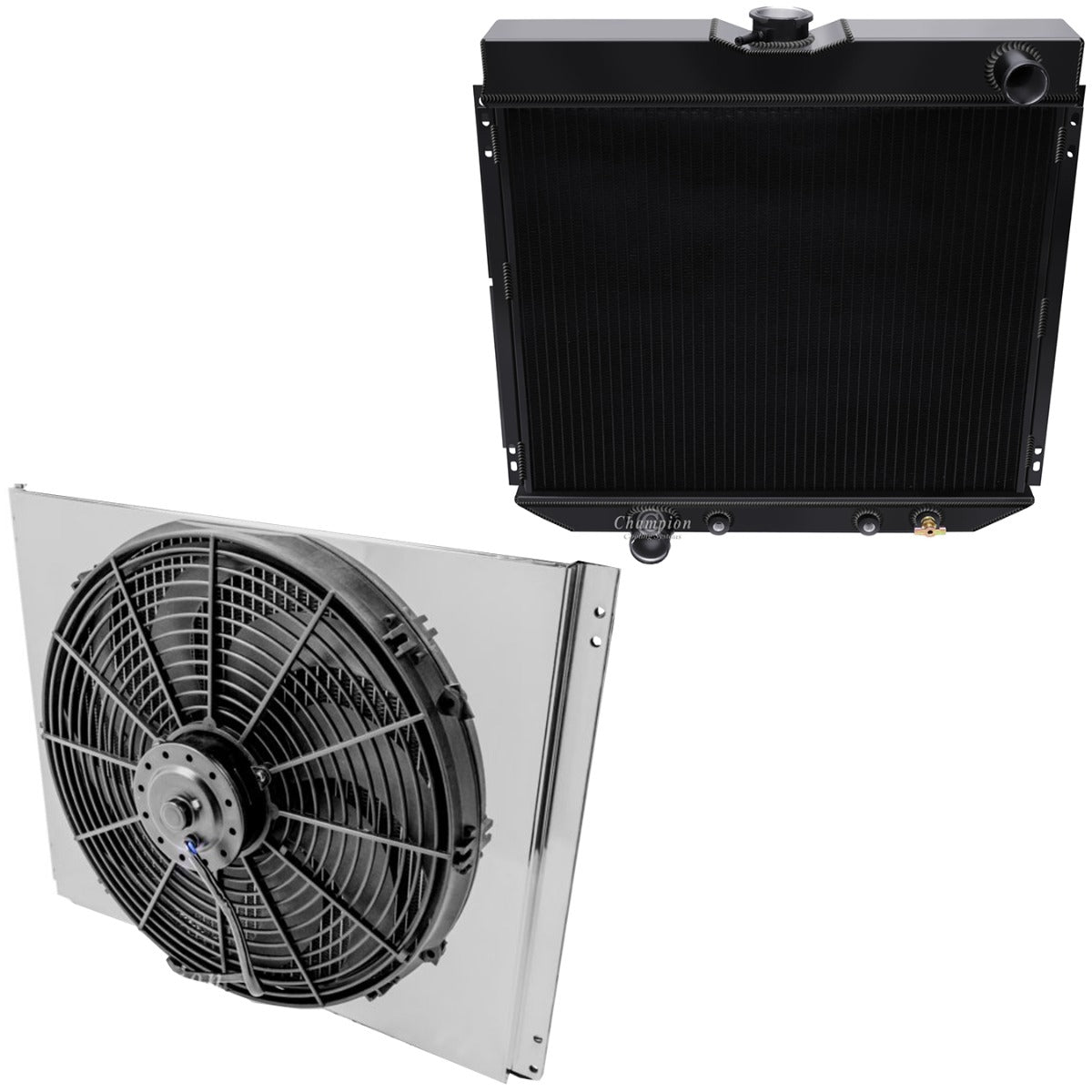1966 - 1970 Ford Falcon 3-Row Black Radiator, Shroud, Fan Combo