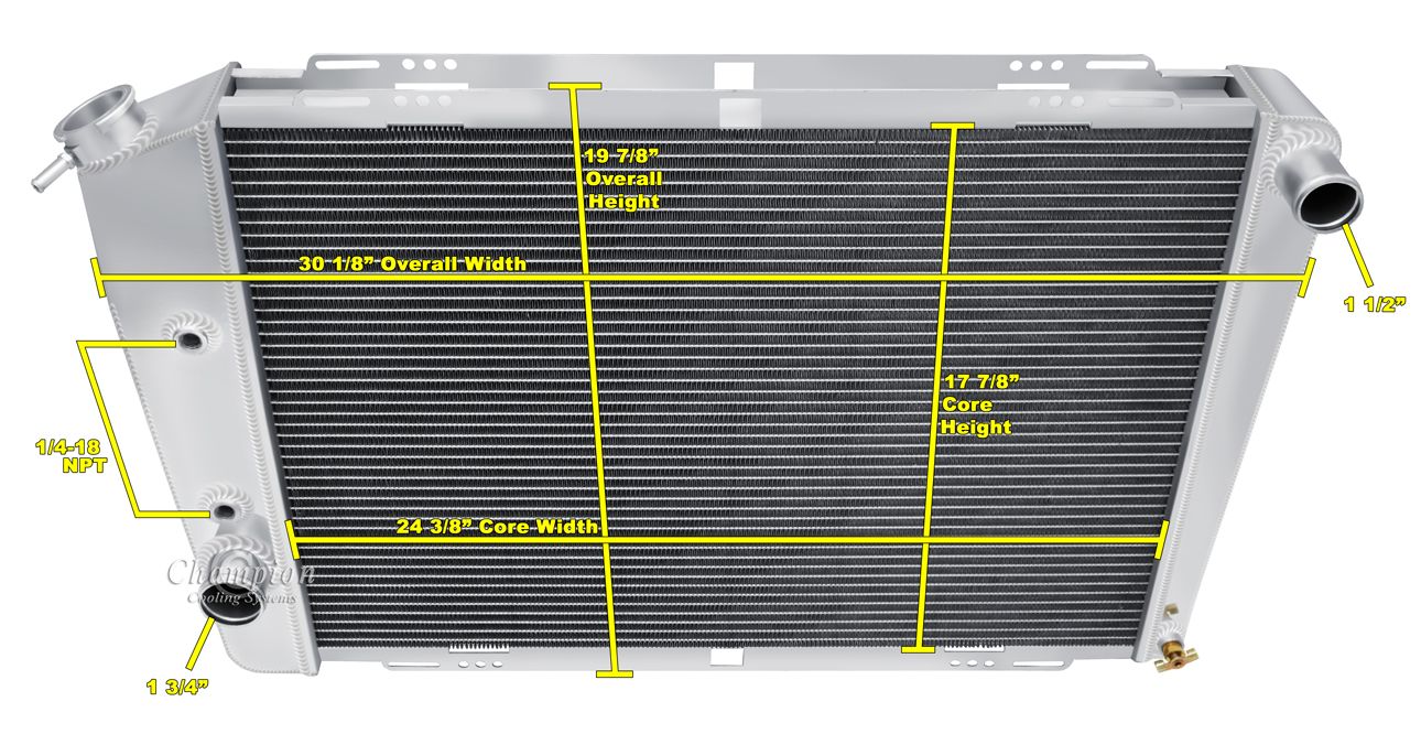 1968-1969 Lincoln Continental 3-Row Radiator, Shroud, Dual Fan Combo