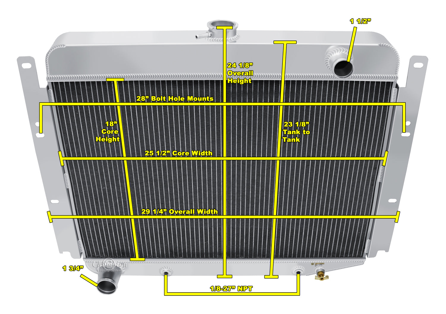 1969-1971 Dodge D100 Truck 3-Row Radiator