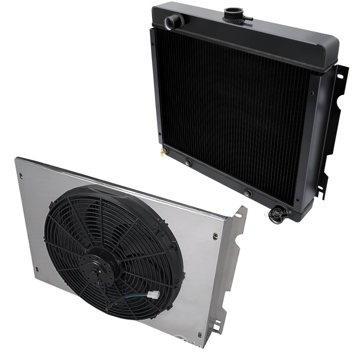 1970 - 1972 Dodge Dart 3-Row Black Radiator, Shroud, Fan Combo
