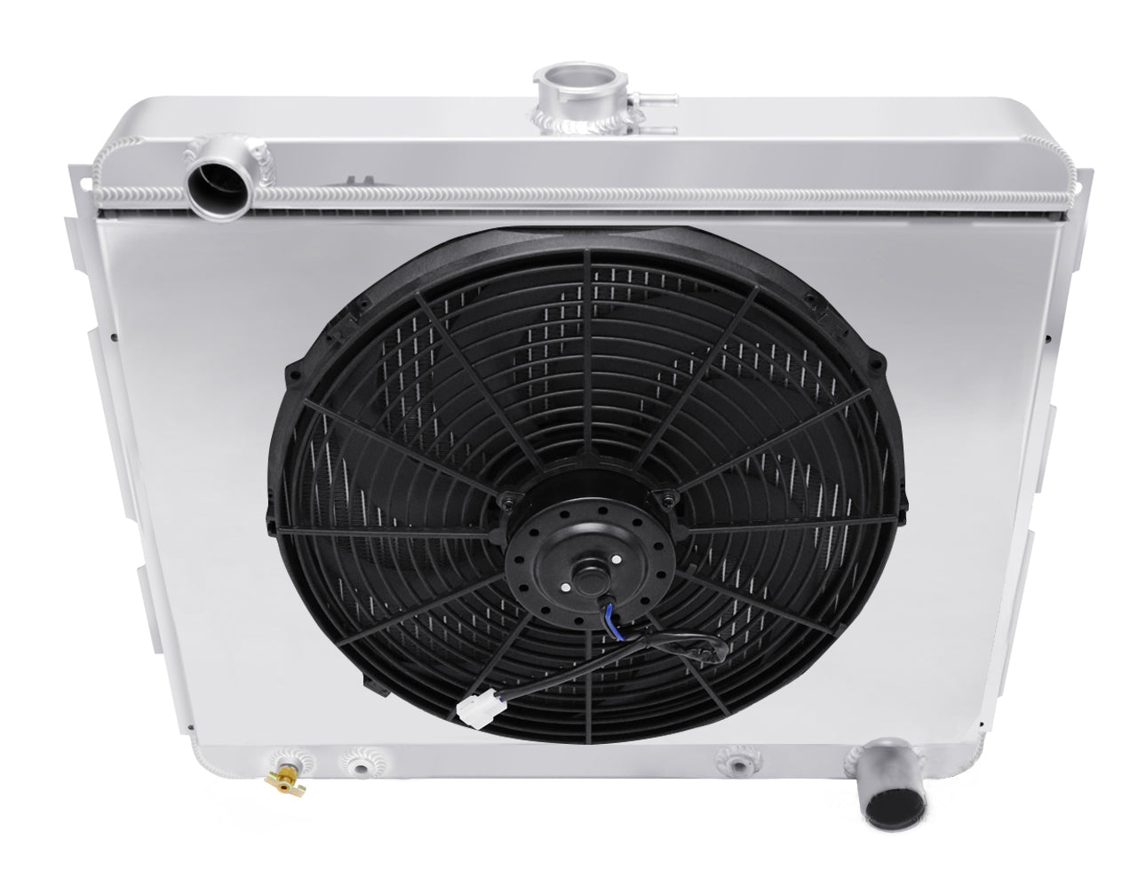 1966-1973 Dodge Charger 4-Row Radiator, Shroud, Fan Combo - Passenger Outlet