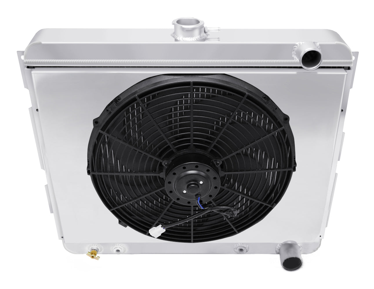 1970-1974 Dodge Challenger 4-Row Radiator, Shroud, Fan Combo - Pass Outlets