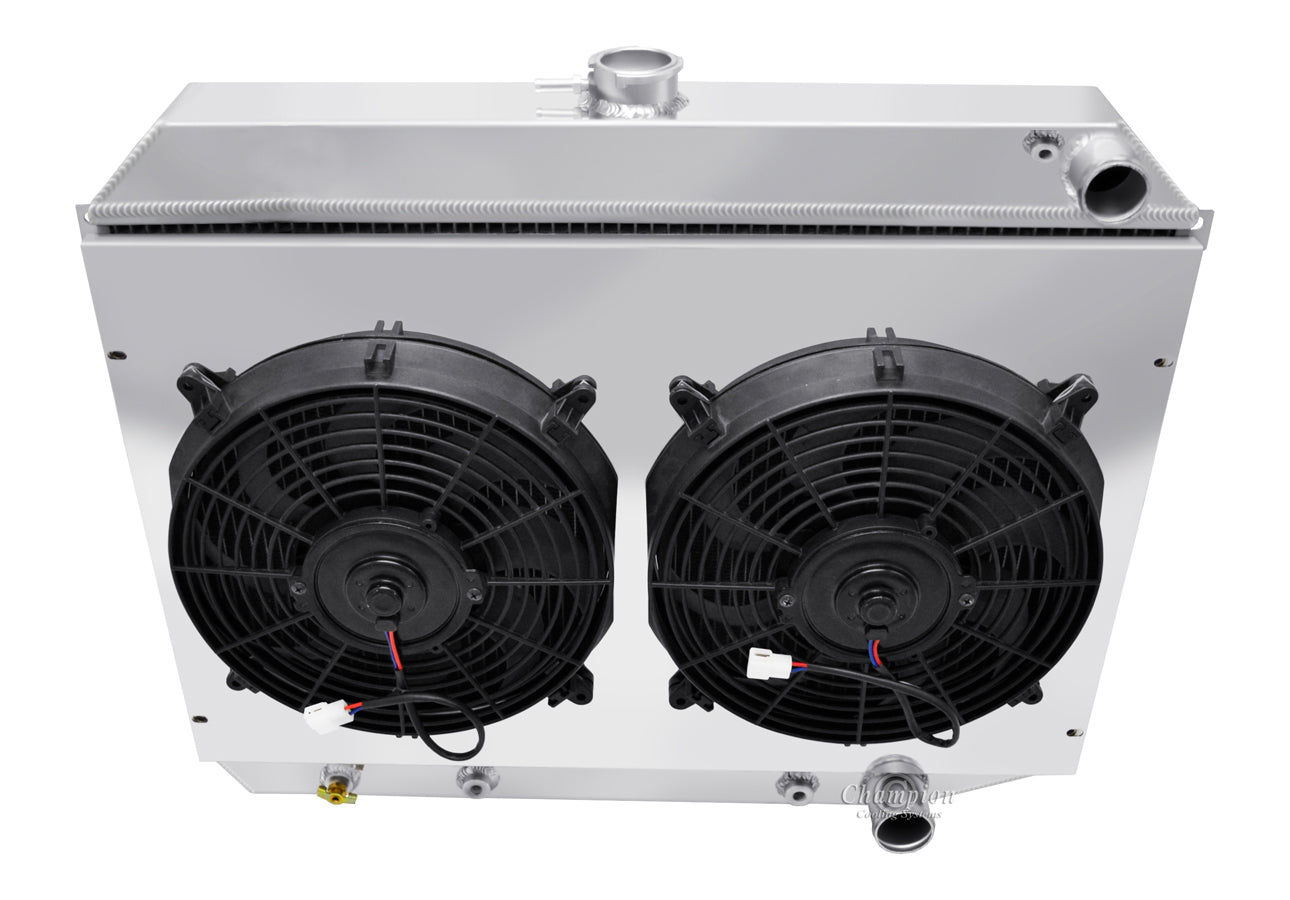 1970-1974 Plymouth Duster LS Swap 3-Row 26in Core Radiator, Shroud, Dual Fan Combo