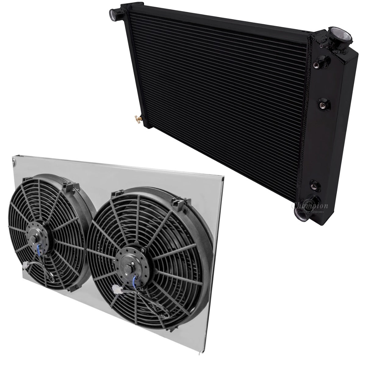 1978-1987 Buick Regal 3-Row Black Radiator, Shroud, Dual Fan Combo