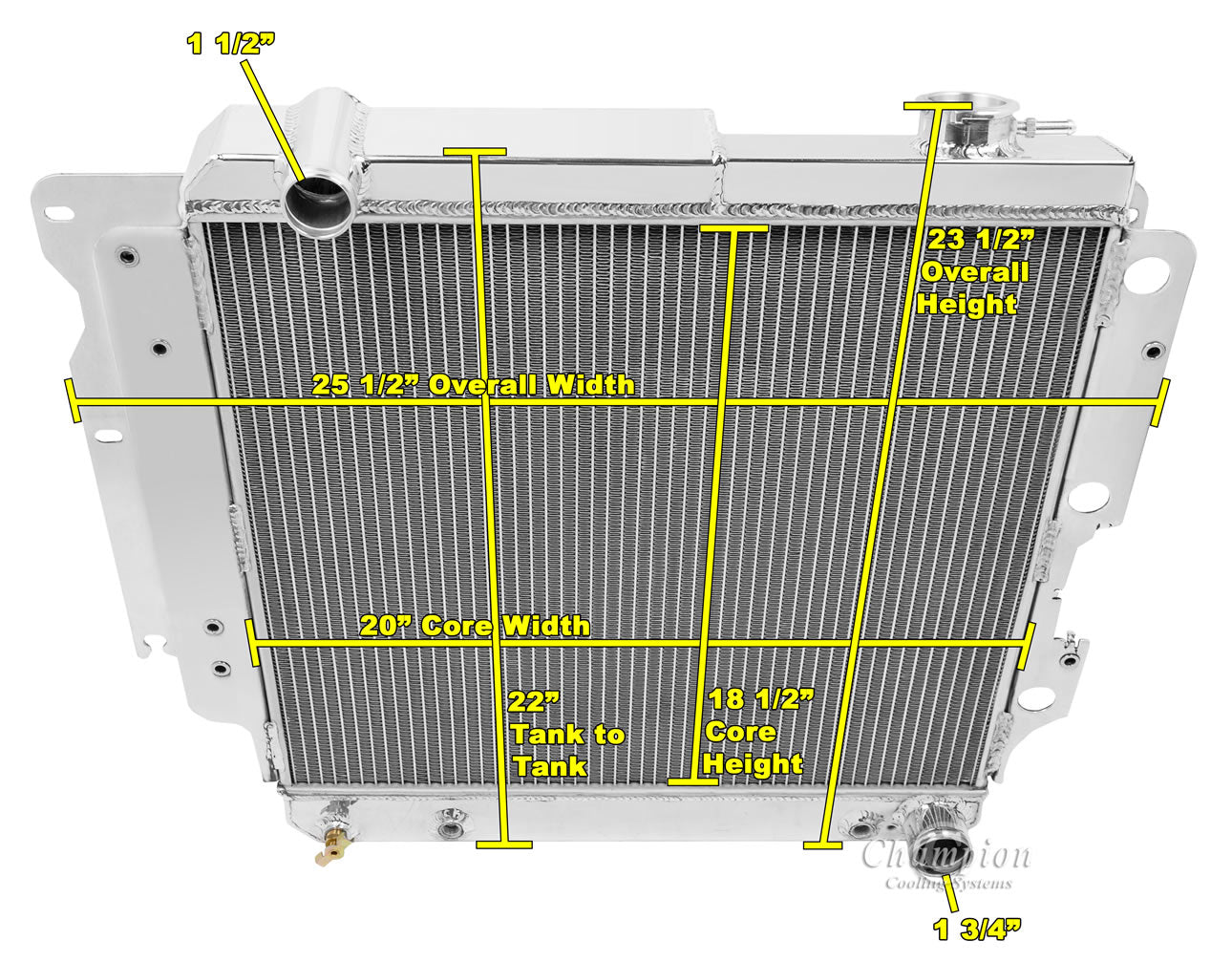 1987-2006 Jeep Wrangler YJ 3-Row Radiator - Chevy Conversion