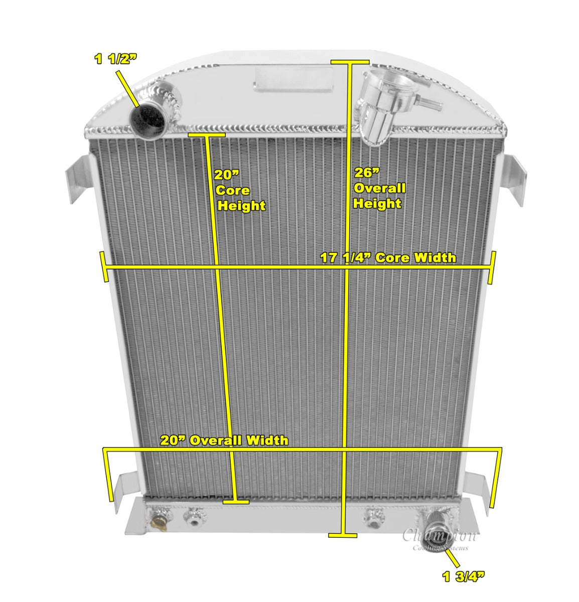 1932 Ford 2-Row Radiator - Pass Outlet