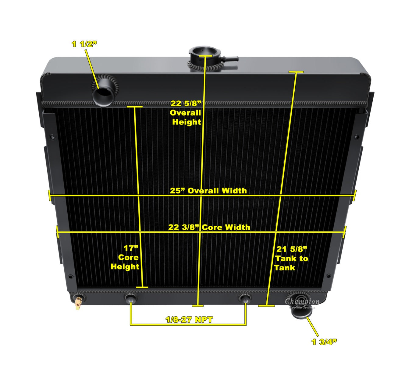 1970 - 1972 Dodge Dart 3-Row Black Radiator, Shroud, Fan Combo
