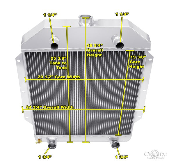 1949-1953 Ford 3-Row Radiator - Flathead Motor