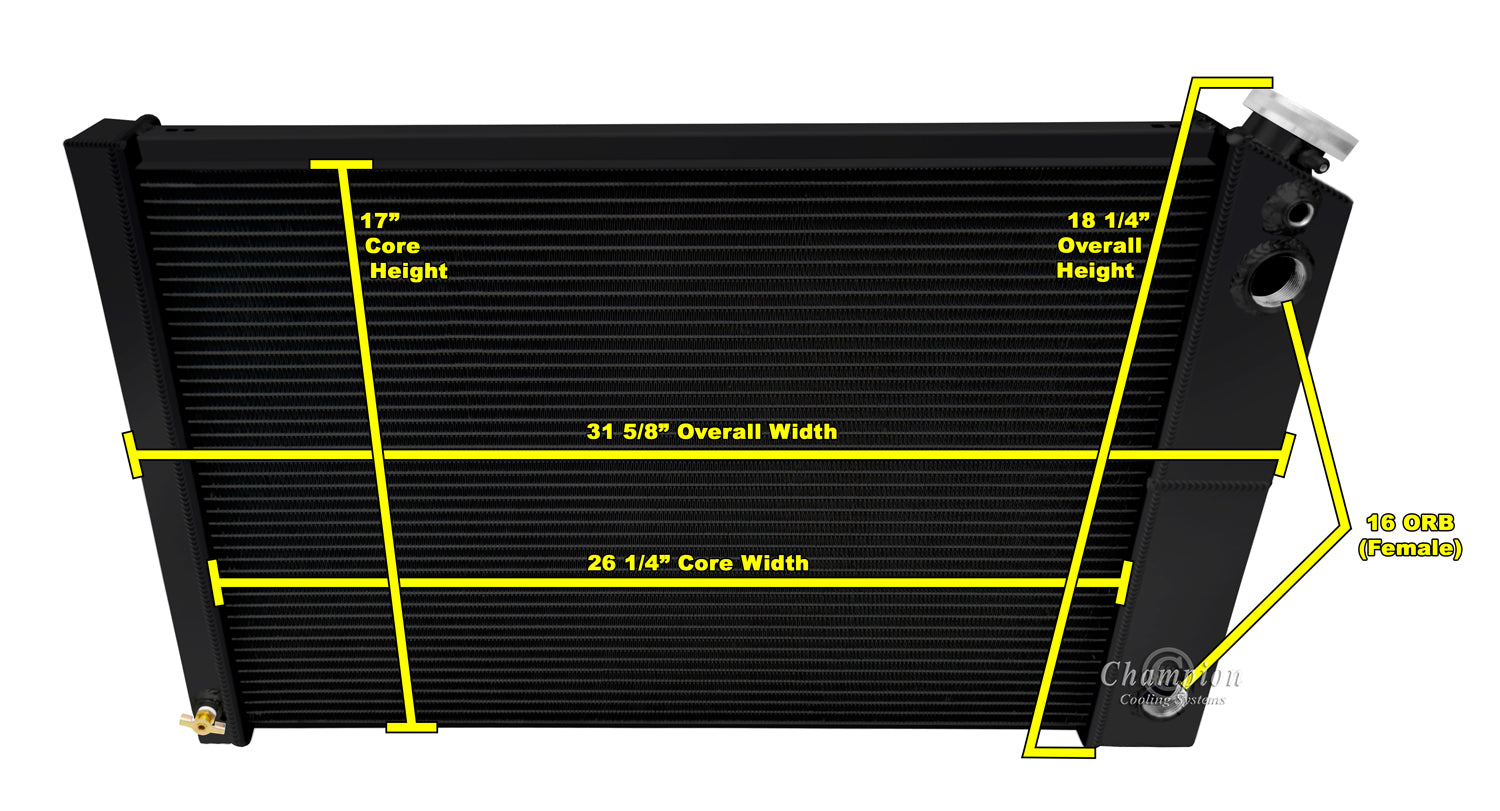 1977-1980 Oldsmobile 98 LS Swap 3-Row Black Radiator, Shroud, Dual Fan Combo