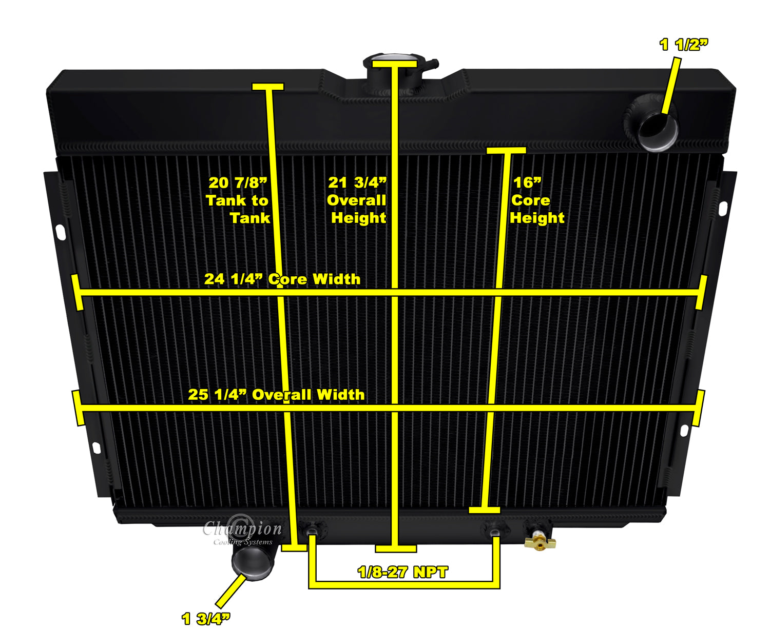 1967-1970 Mustang 3-Row Black Radiator