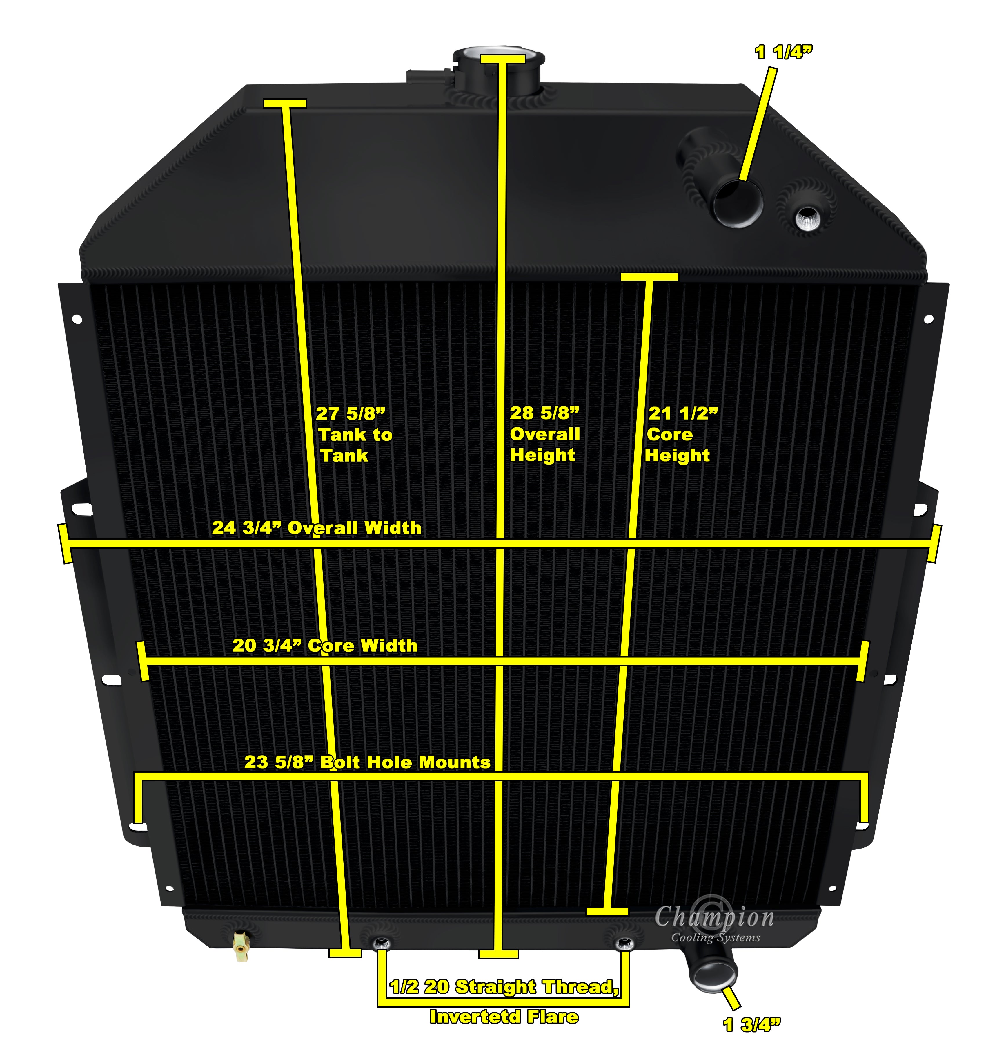 1942-52 Ford Truck LS Swap 3-Row Black Radiator