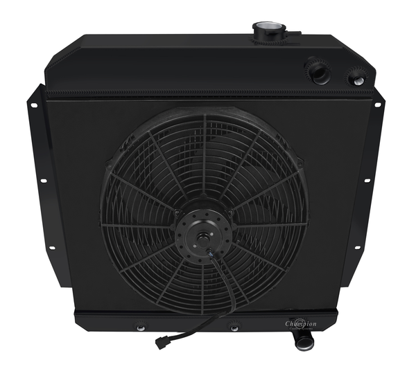 1955-1959 Chevy Truck LS Swap 3-Row Black Radiator, Shroud, Fan Combo
