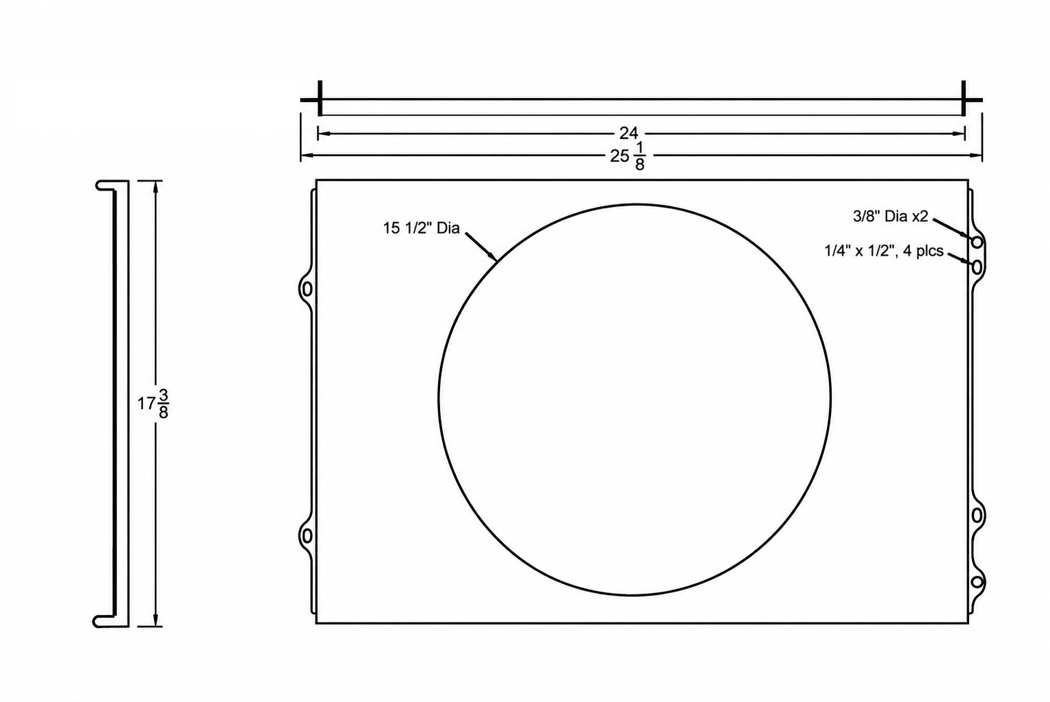Aluminum Fan Shroud for 16" Electric Fan - 25.125" Wide x 17.38" Tall