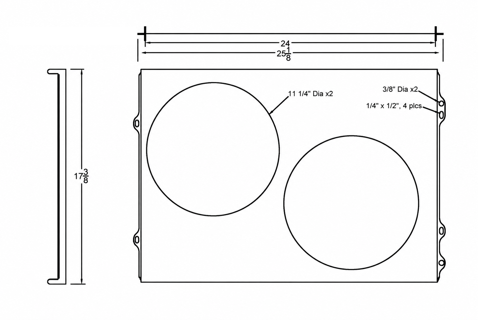 Aluminum Fan Shroud for 12" Electric Fans - 25.125" Wide x 17.38" Tall
