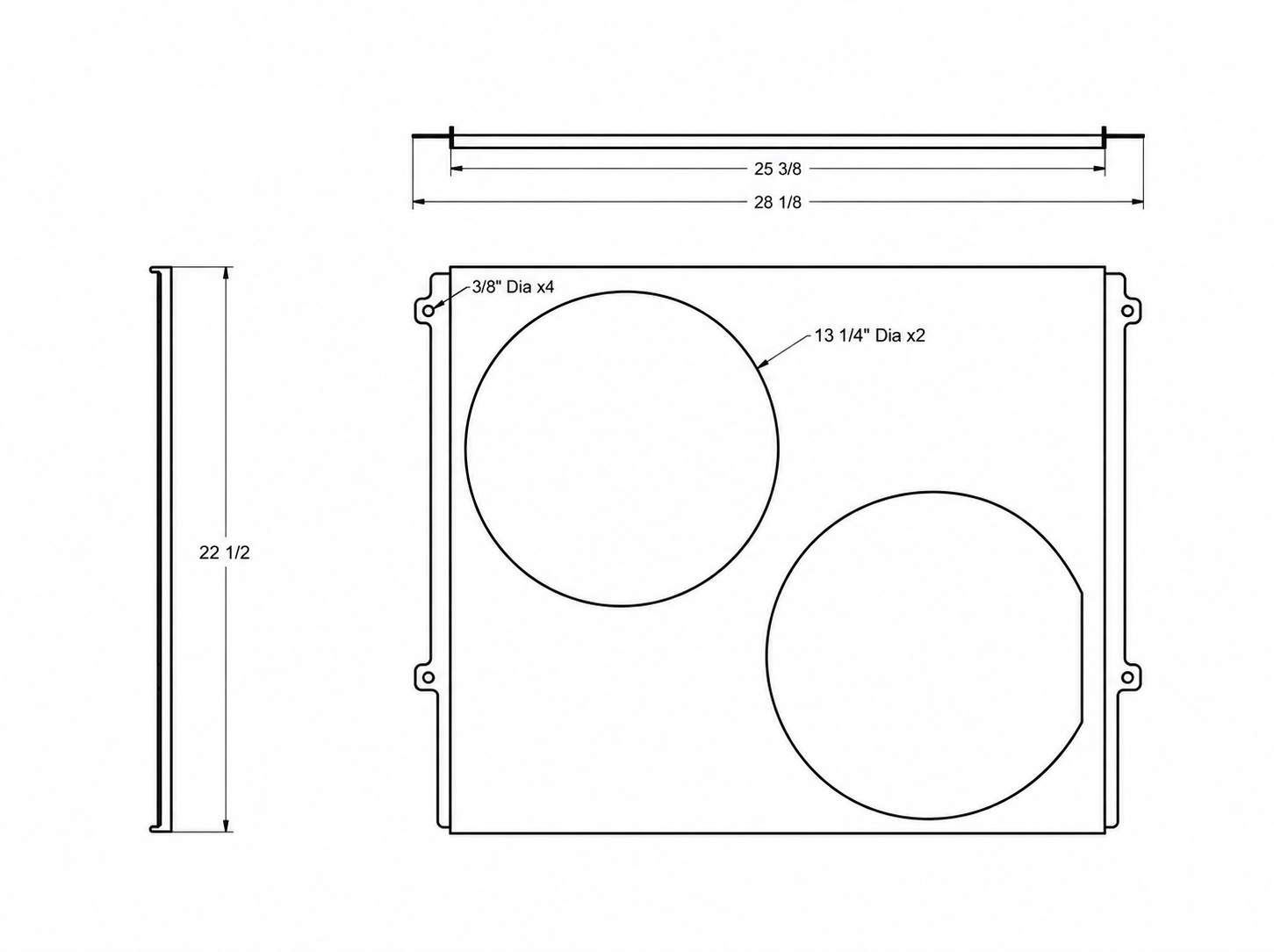 Aluminum Fan Shroud for 13" Spal Electric Fans - 28.125" Wide x 22.5" Tall