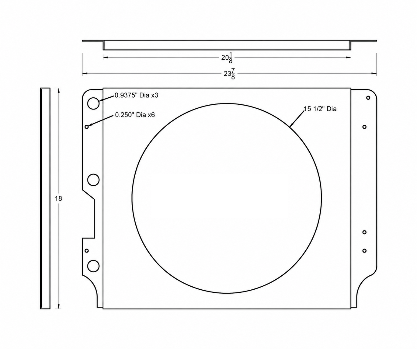 Aluminum Fan Shroud for 16" Electric Fan - 23.875" Wide x 18" Tall