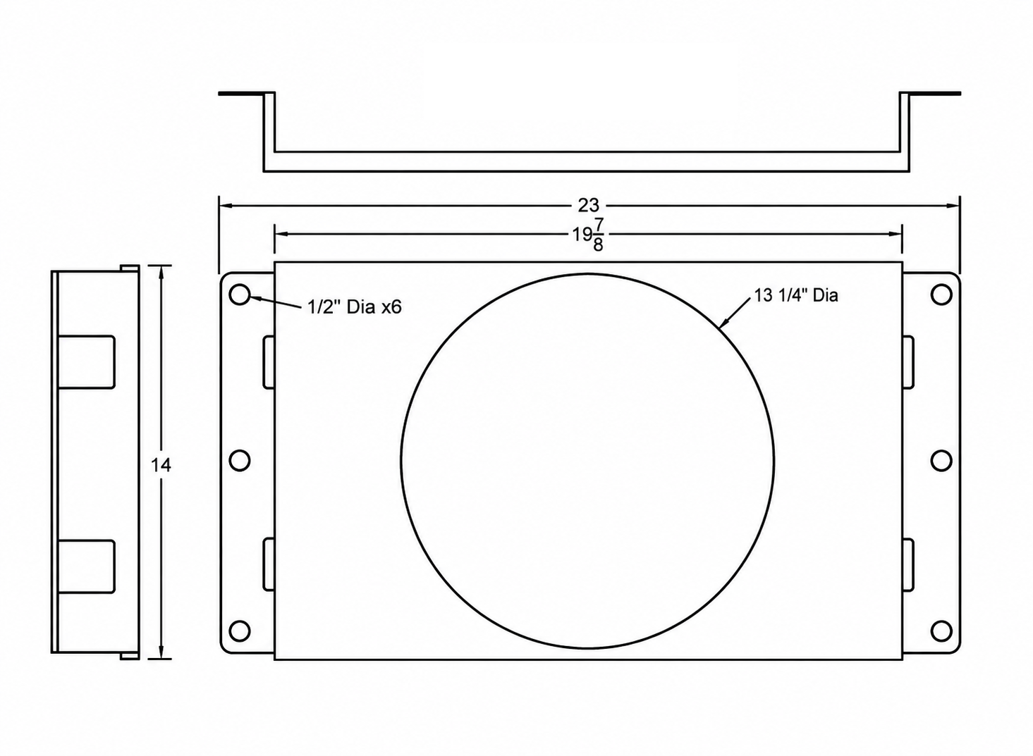 Aluminum Fan Shroud for 14" Electric Fan - 23" Wide x 14" Tall