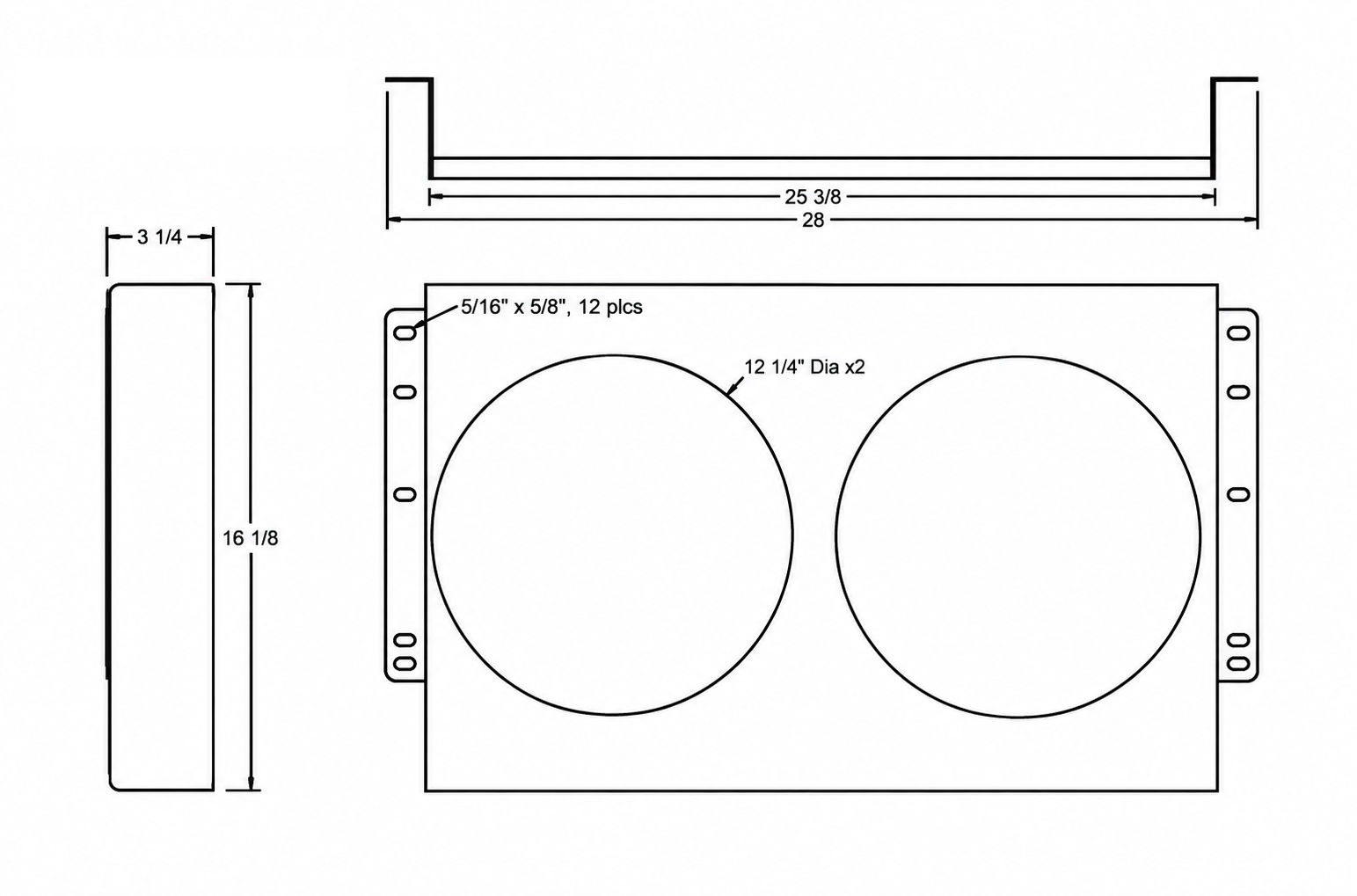 Aluminum Fan Shroud for 13" Electric Fans - 28" Wide x 16.125" Tall