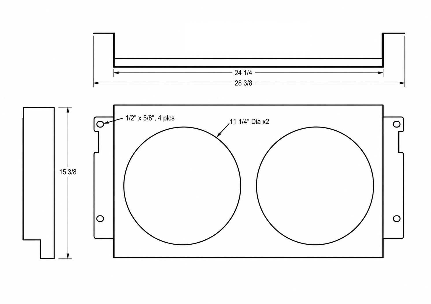 Aluminum Fan Shroud for 12" Electric Fans - 28.38" Wide x 15.38" Tall