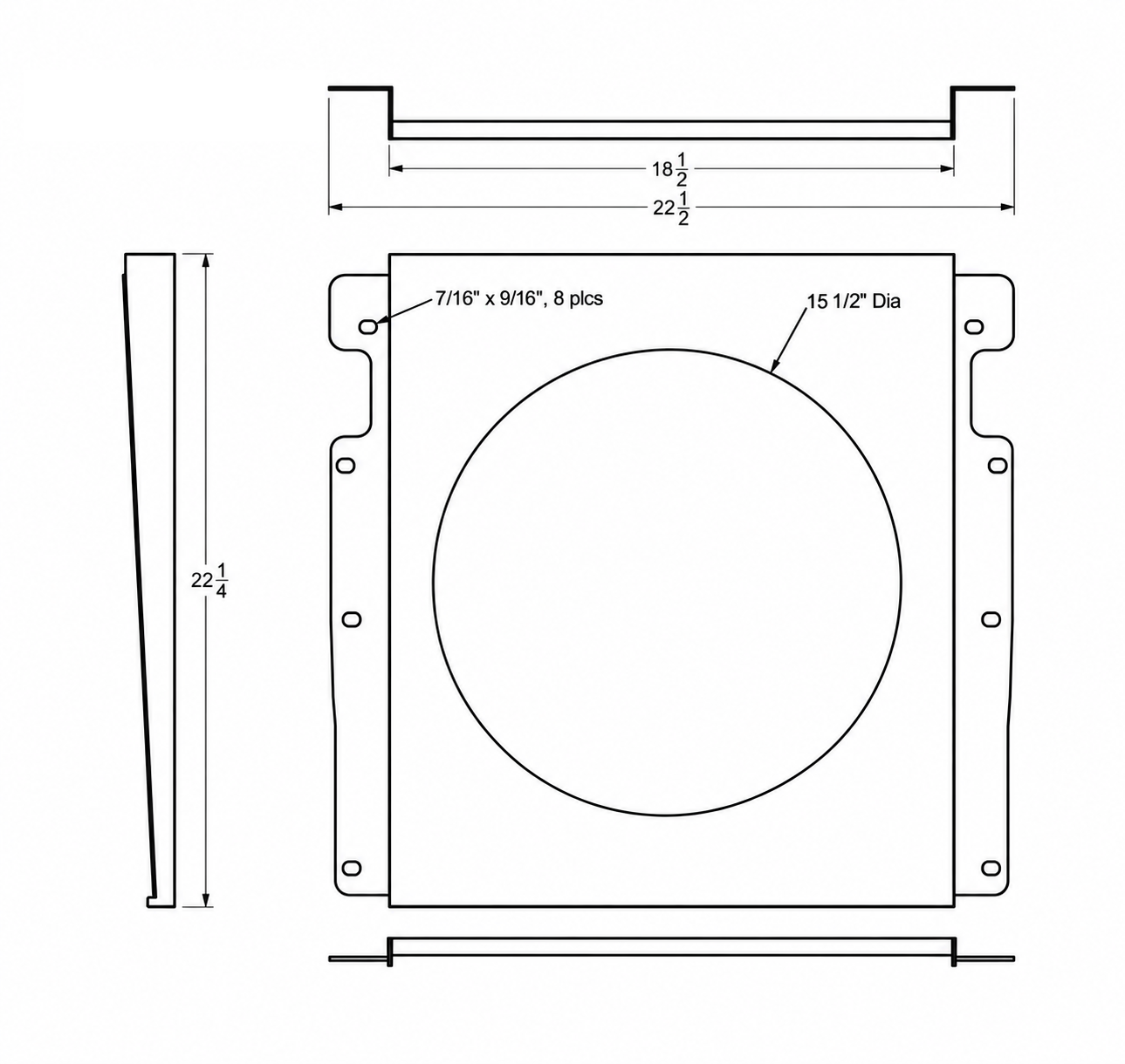 Aluminum Fan Shroud for 16" Electric Fan - 22.5" Wide x 22.25" Tall