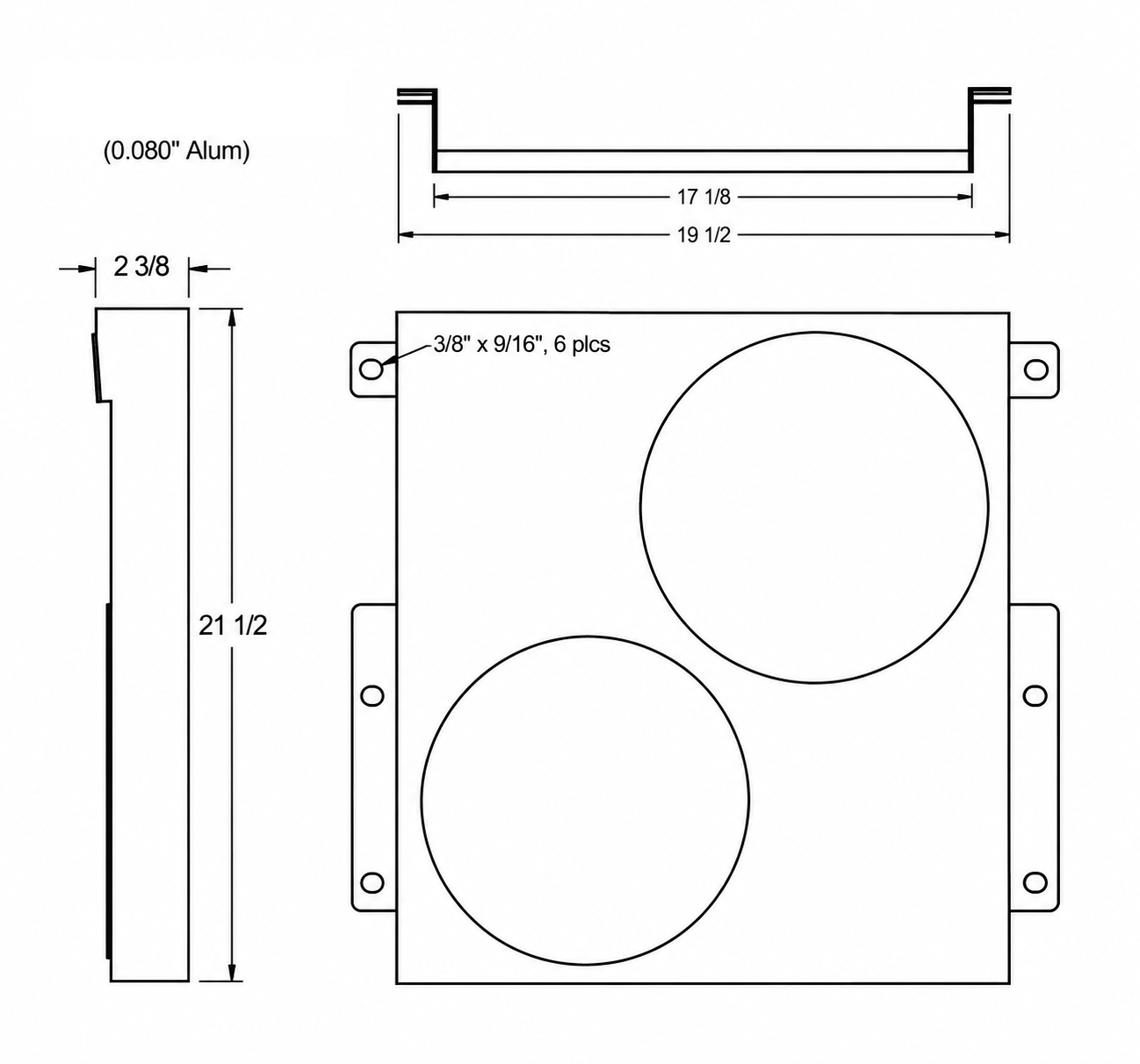 Aluminum Fan Shroud for 10" Electric Fans - 19" Wide x 21.625" Tall