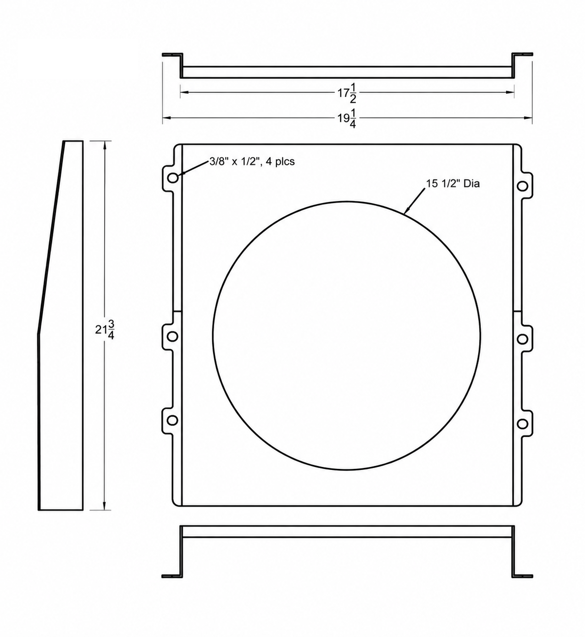 Aluminum Fan Shroud for 16" Electric Fan - 19.25" Wide x 21.75" Tall