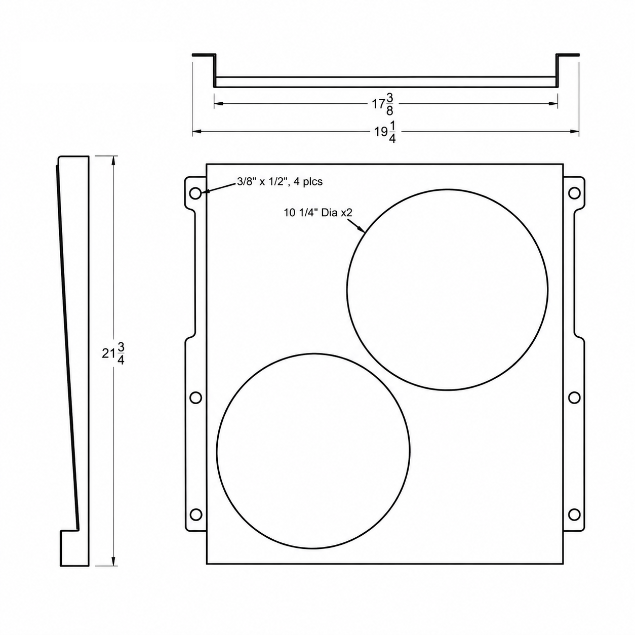 Aluminum Fan Shroud for 10" Electric Fans - 19.25" Wide x 21.75" Tall