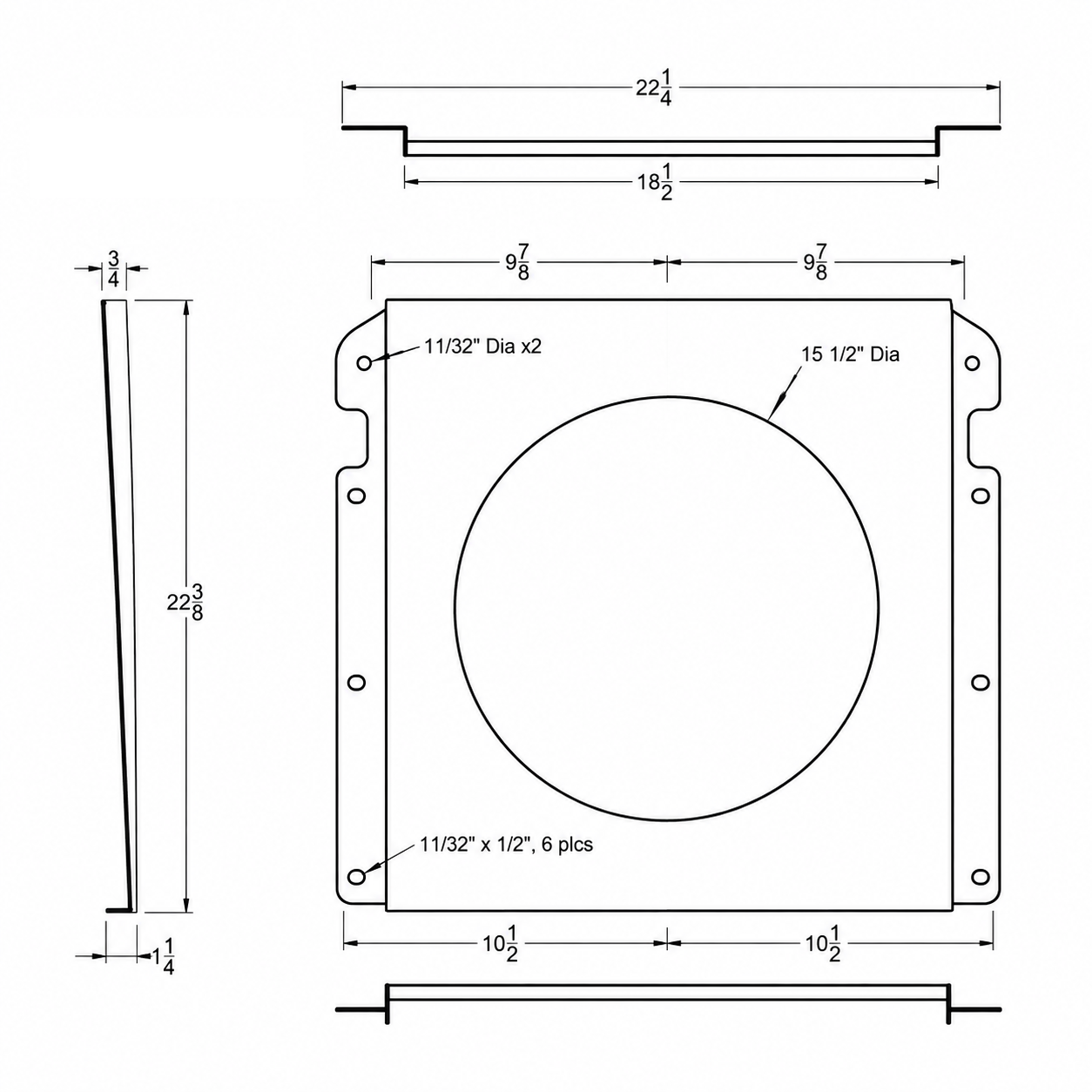 Aluminum Fan Shroud for 16" Electric Fan - 22.25" Wide x 22.38" Tall