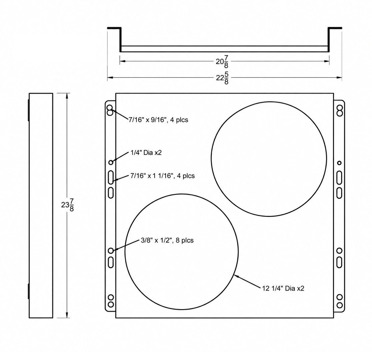 Aluminum Fan Shroud for 13" Electric Fans - 22.625" Wide x 23.875" Tall