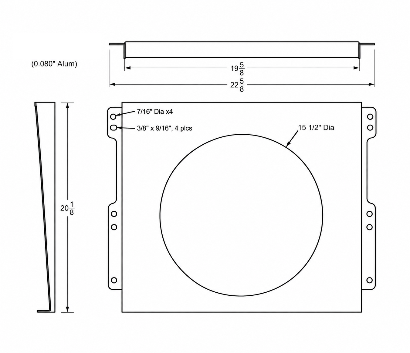 Aluminum Fan Shroud for 16" Electric Fan - 22.625" Wide x 20.125" Tall