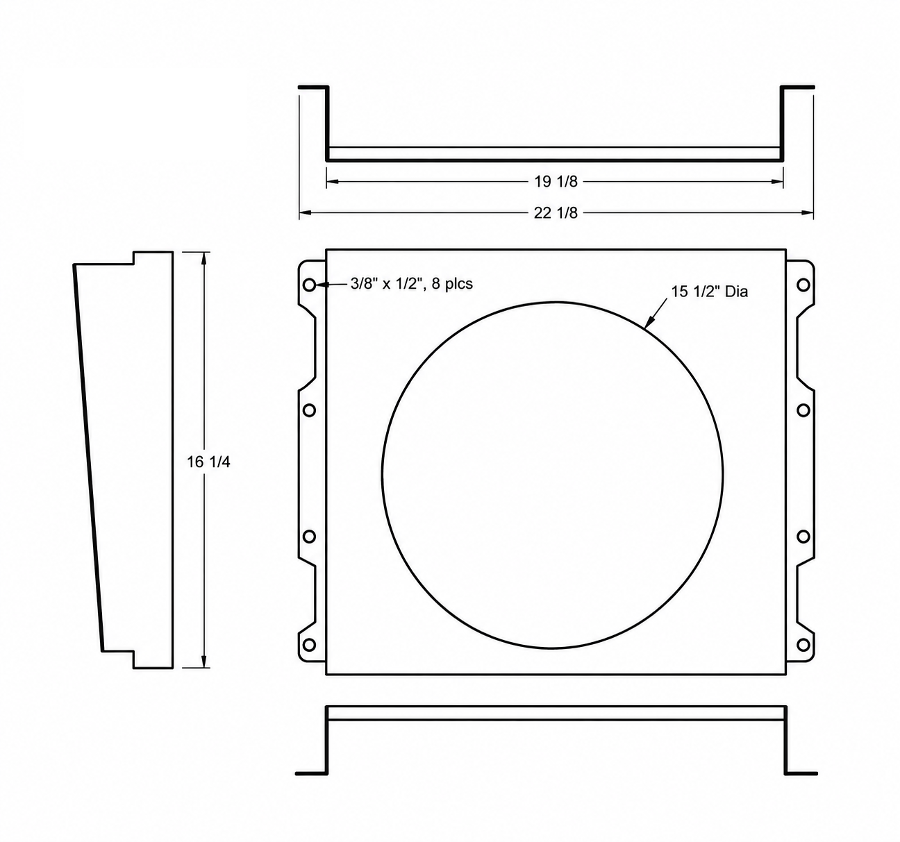 Aluminum Fan Shroud for 16" Electric Fan - 22.125" Wide x 16.25" Tall