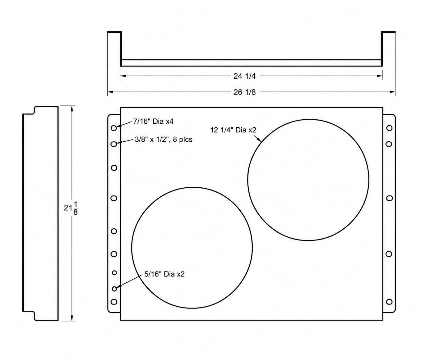 Aluminum Fan Shroud for 13" Electric Fans - 26.125" Wide x 21.125" Tall