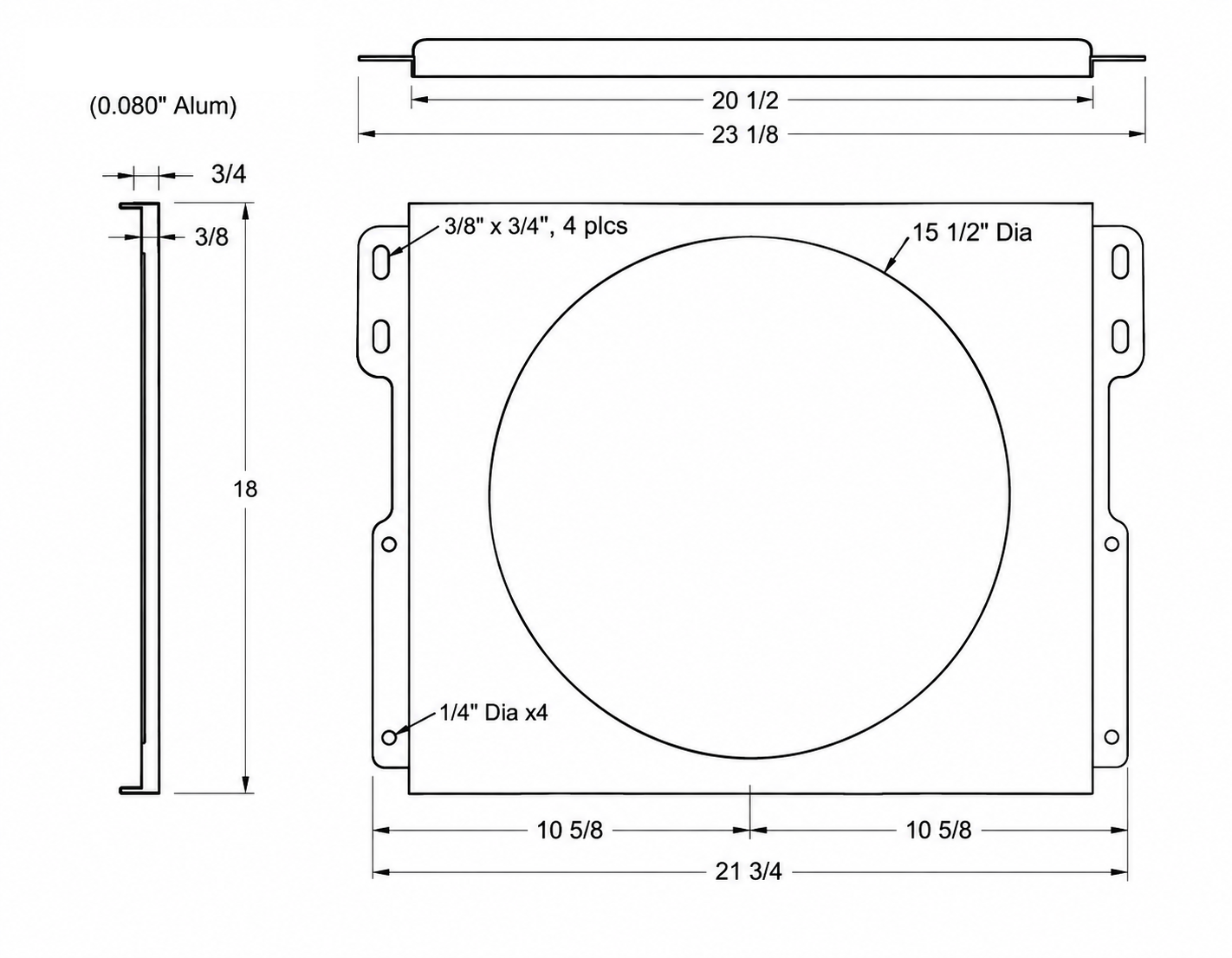 Aluminum Fan Shroud for 16" Electric Fan - 23.125" Wide x 18" Tall
